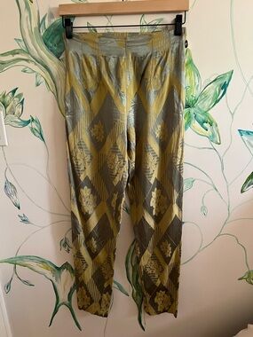 Vintage green Golden Patterned Dress Pants